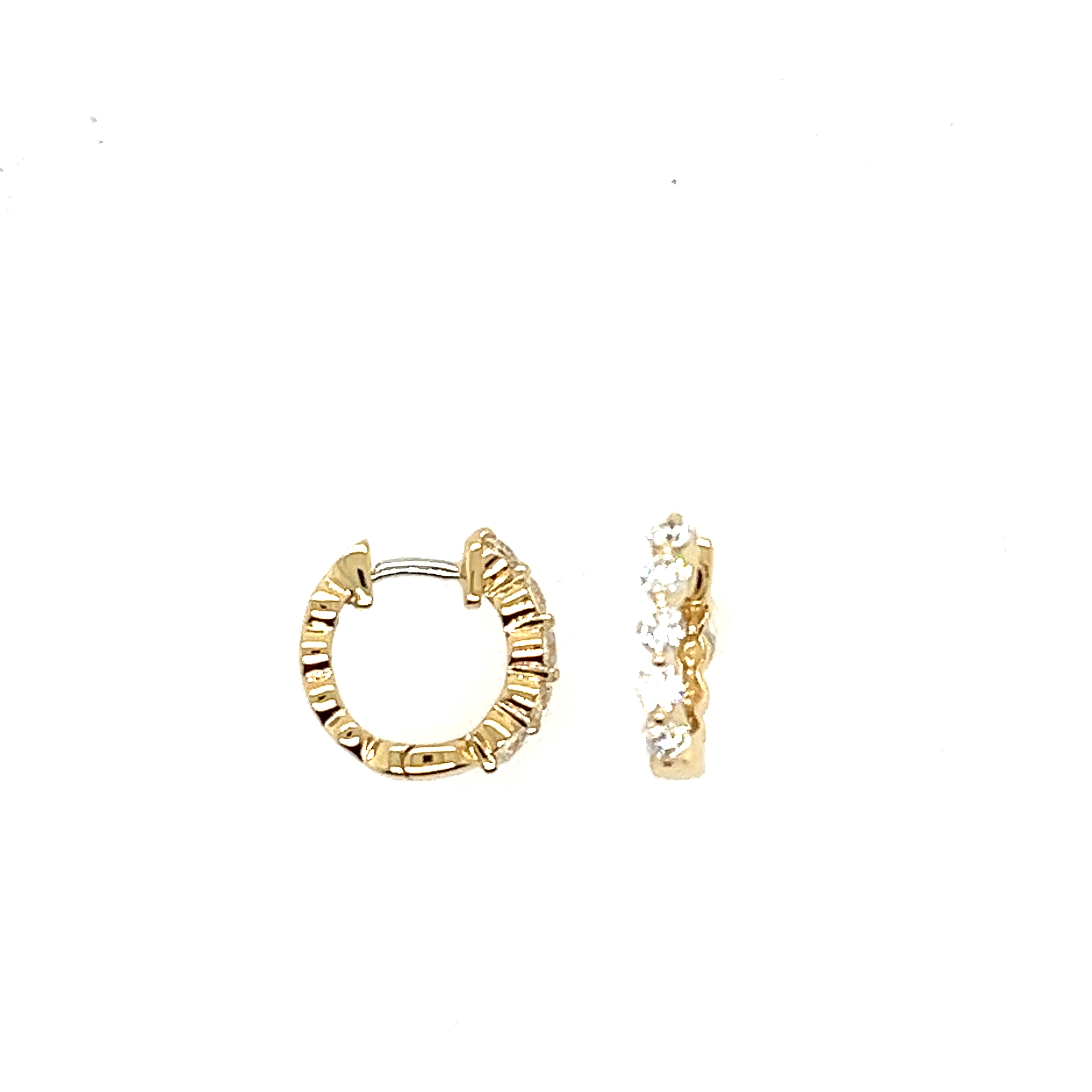 14K Yellow Gold Small Hoop Diamond Earrings