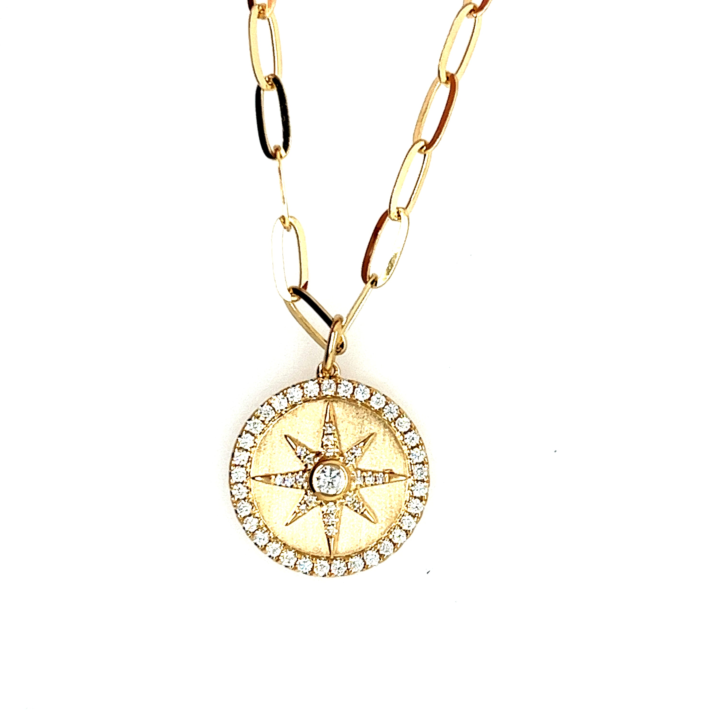 14K Yellow Gold Circle Diamond Pendant