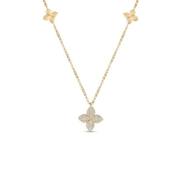 18K Yellow Gold Flower Station Diamond Necklace