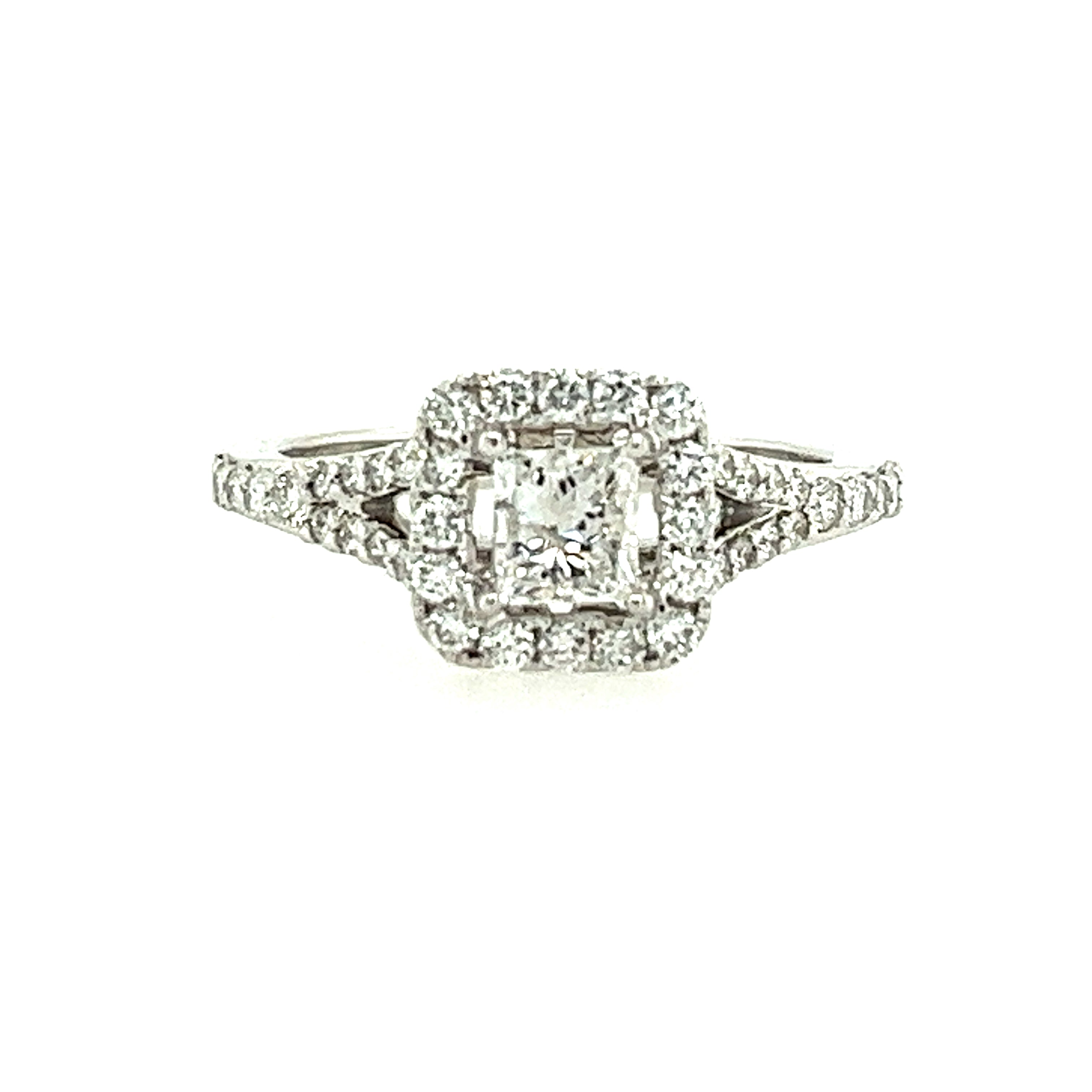 14k White Gold Halo Princess Lakeshore Diamond Engagement Ring