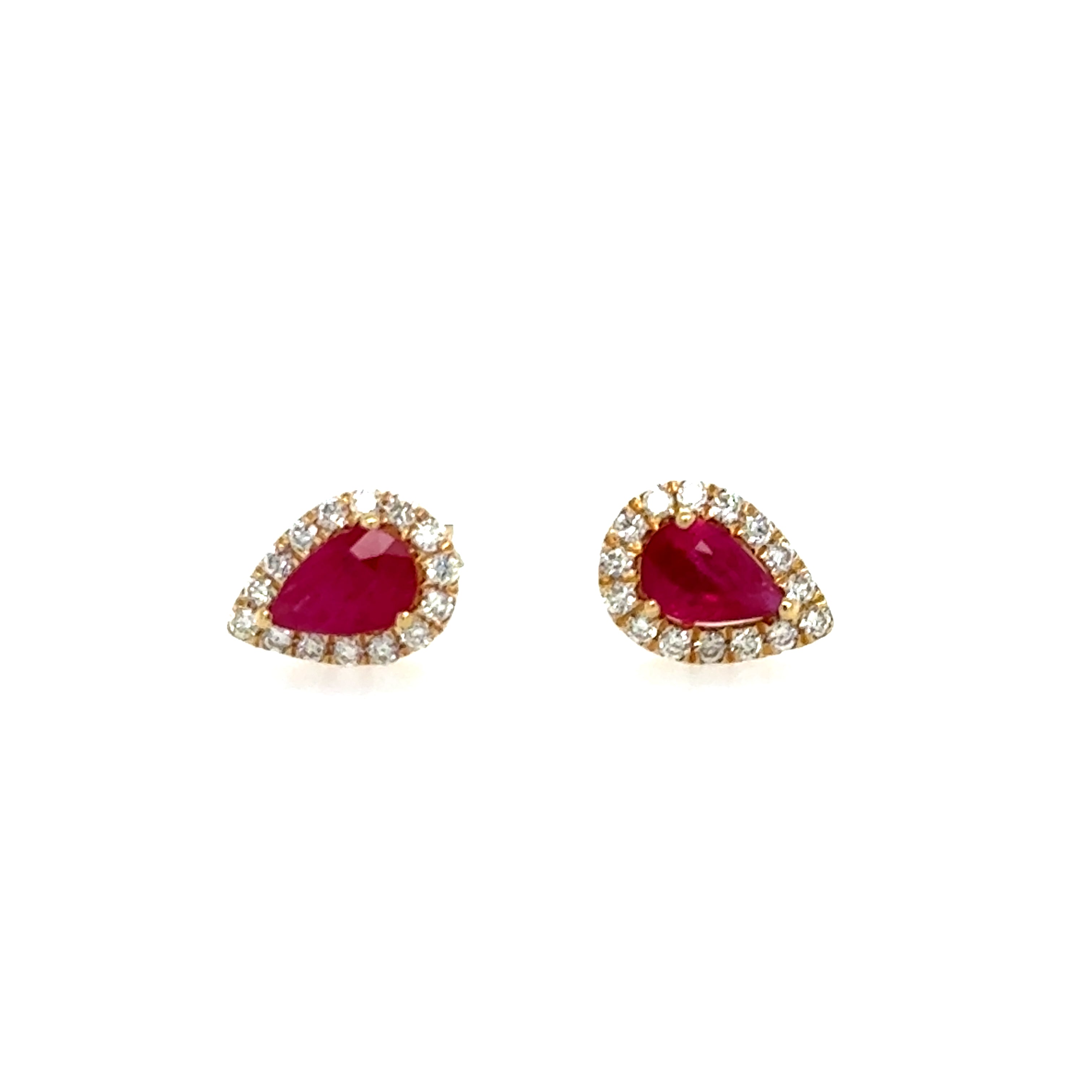 14K Yellow Gold Rubies Halo Earrings