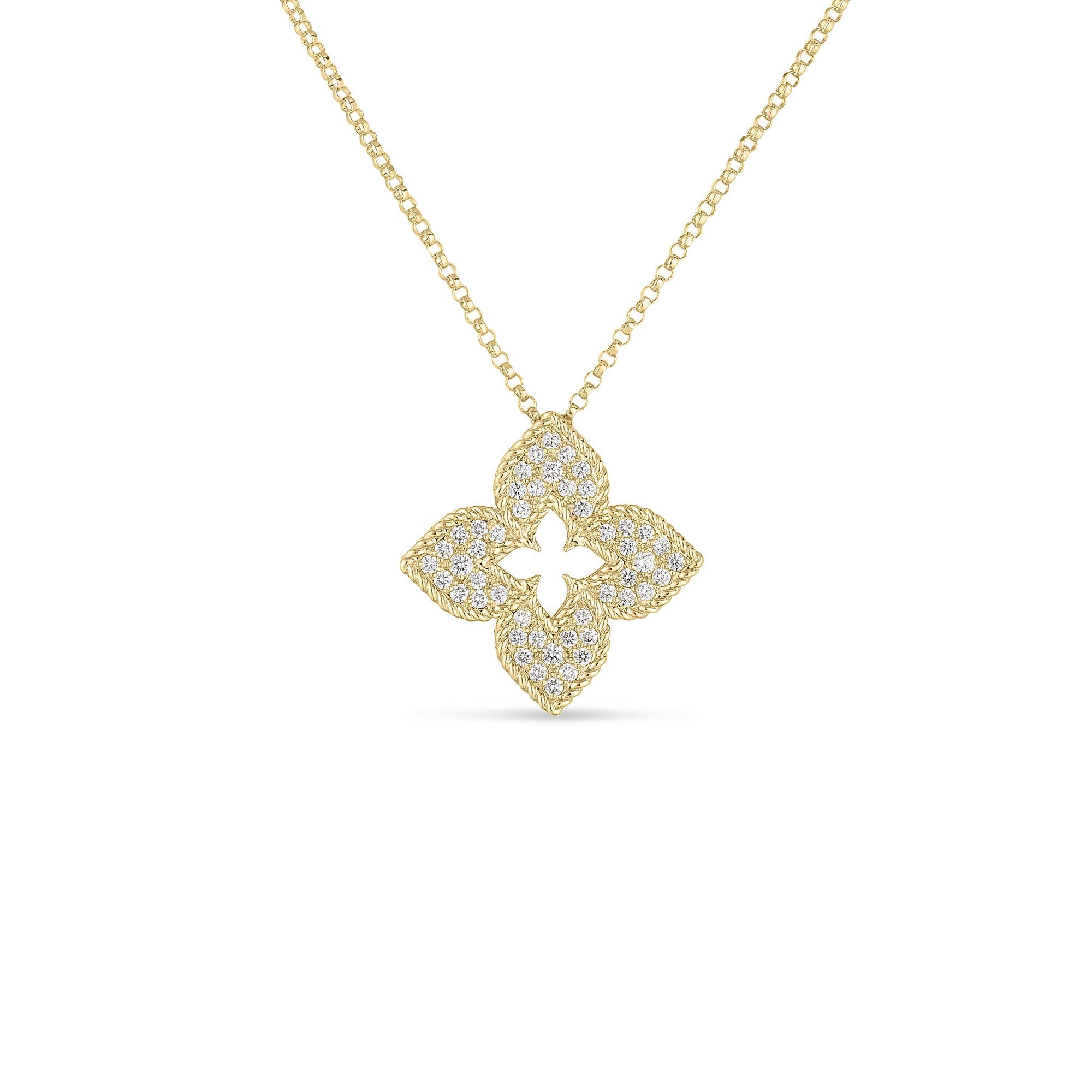 18K Yellow Gold Flower Diamond Pendant