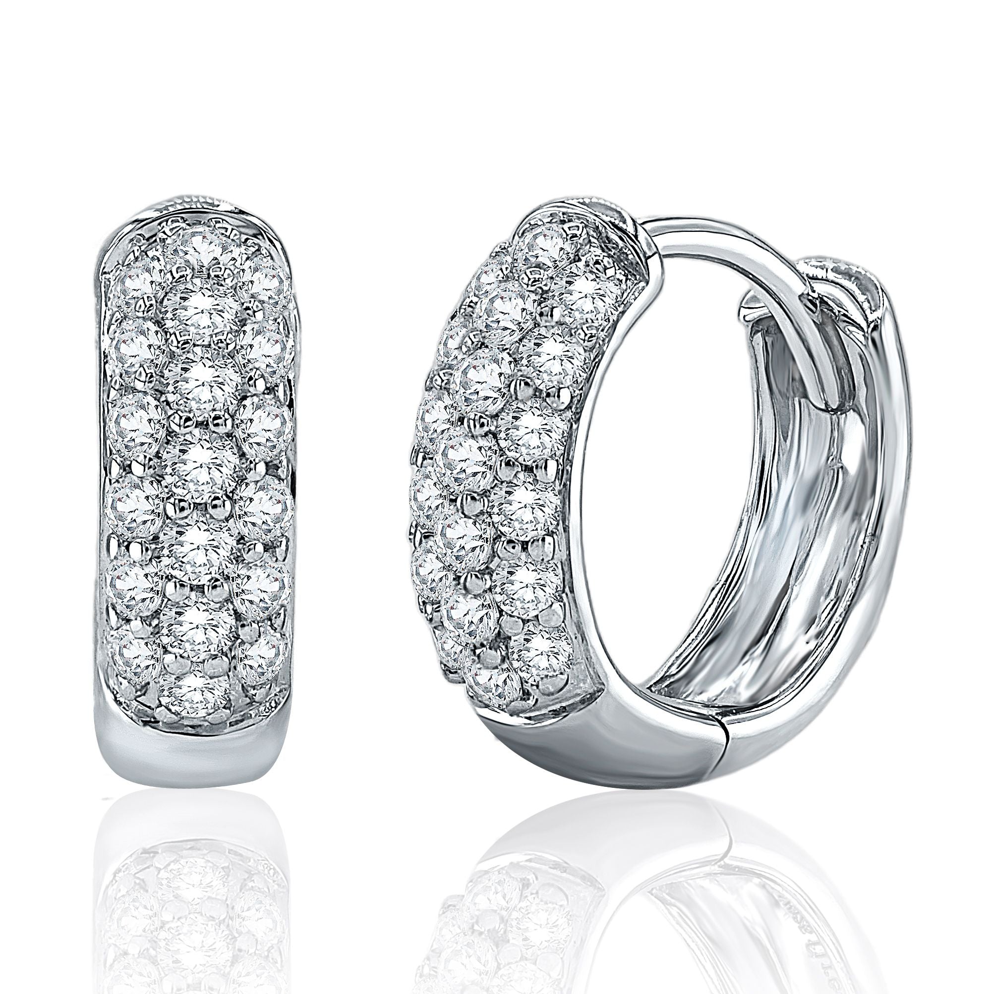 18k White Gold Small Hoop Diamond Earrings