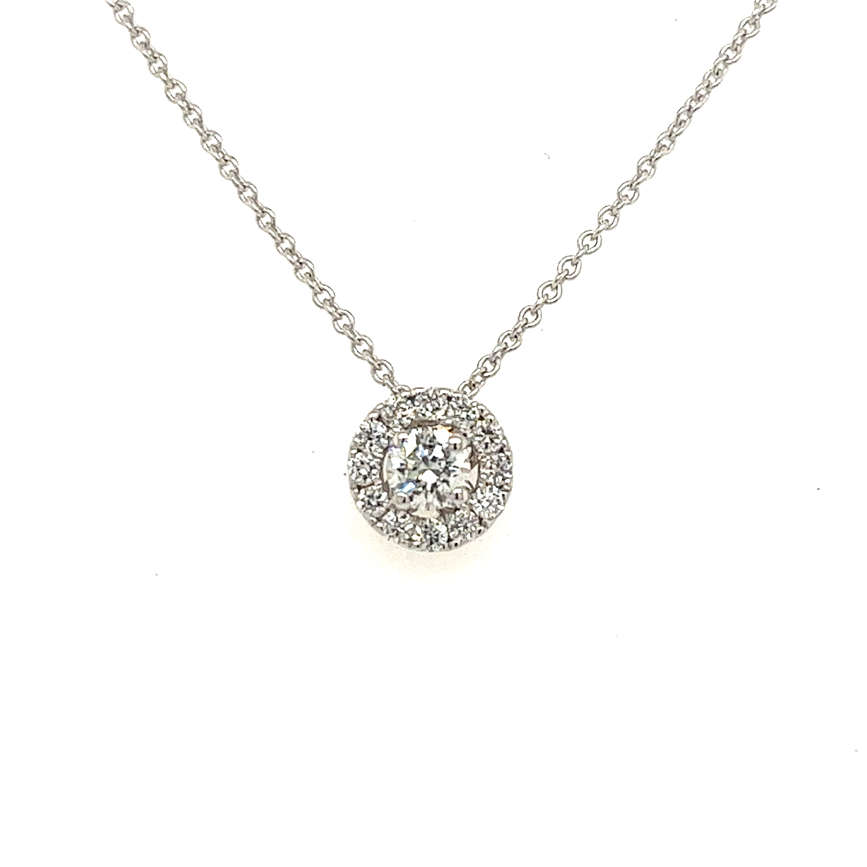 14k White Gold Halo Diamond Pendant