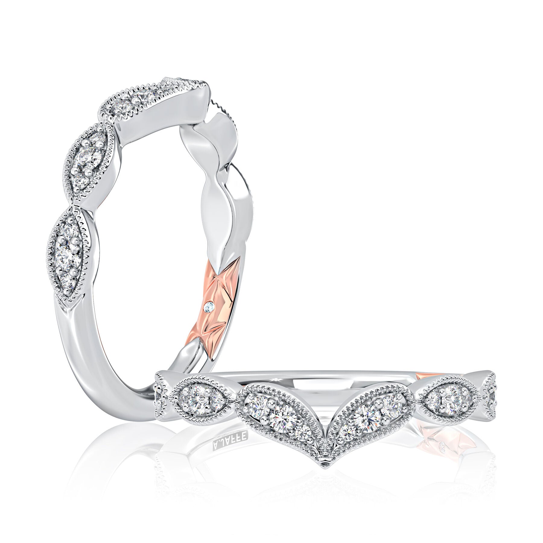 14k White Gold Curve Band Diamond Wedding Band