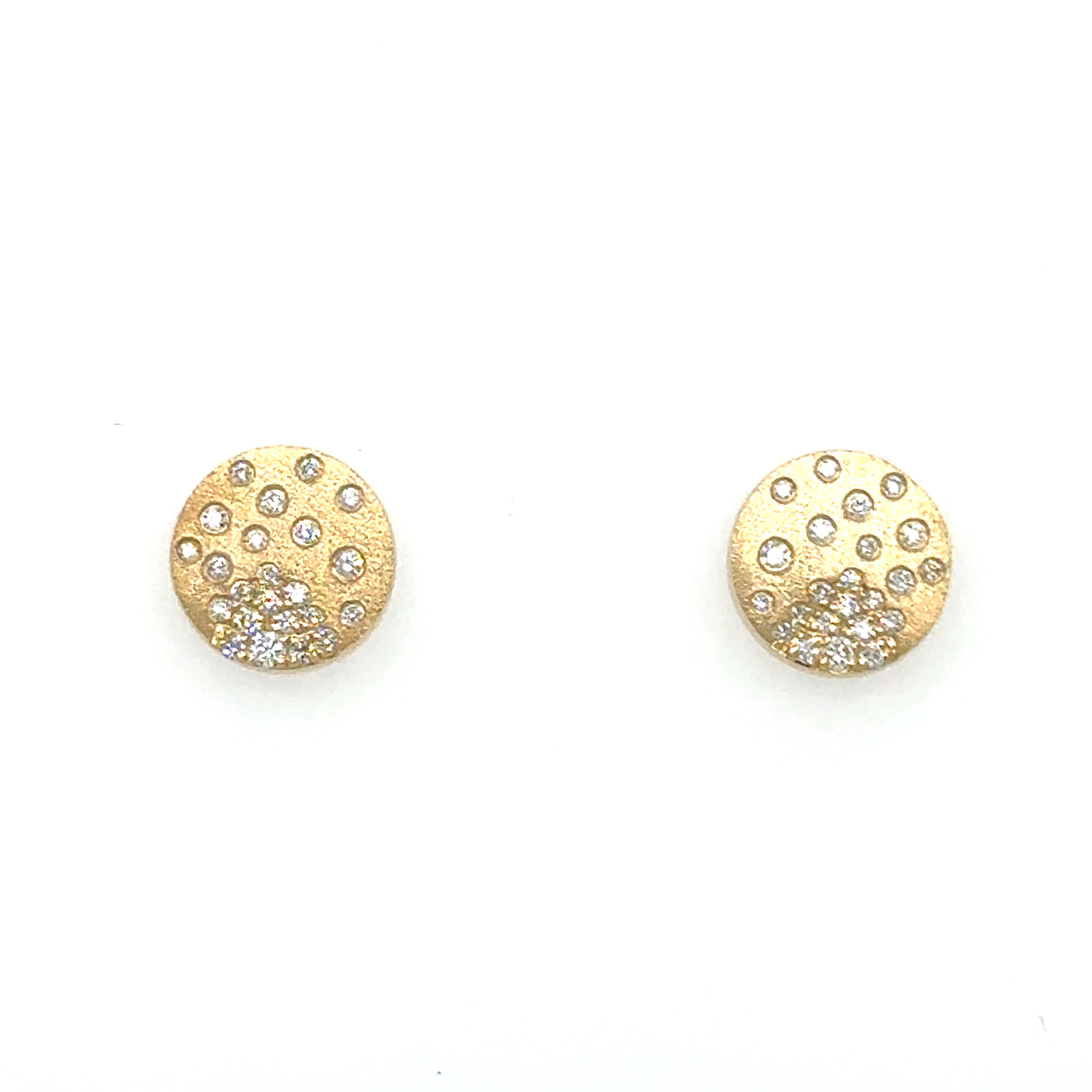 14K Yellow Gold Button Diamond Earrings