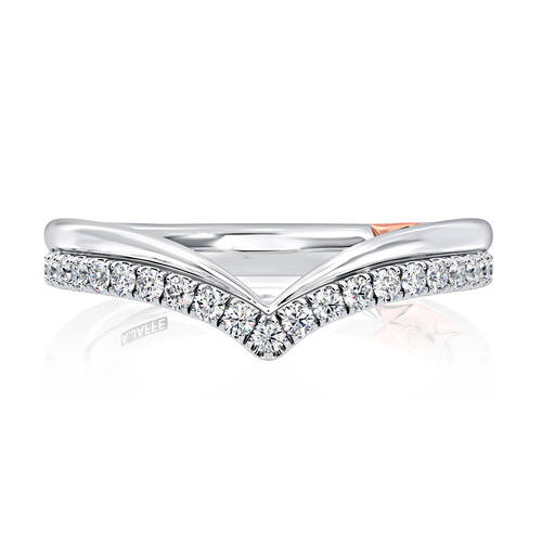 14K WHITE AND ROSE GOLD Chevron Diamond Wedding Band