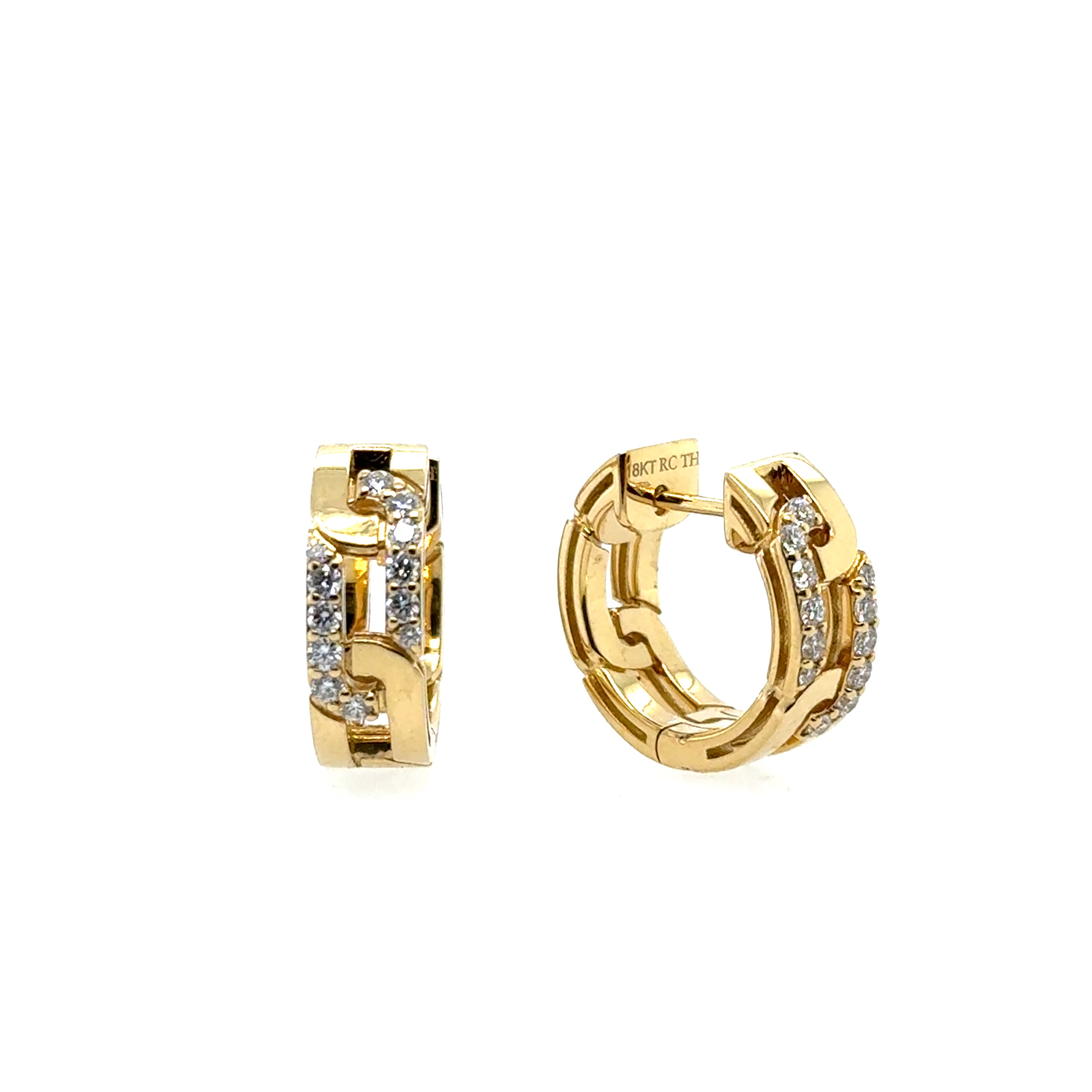 18K Yellow Gold Small Hoop Diamond Earrings