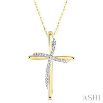 10K Yellow And White Gold Cross Diamond Pendant