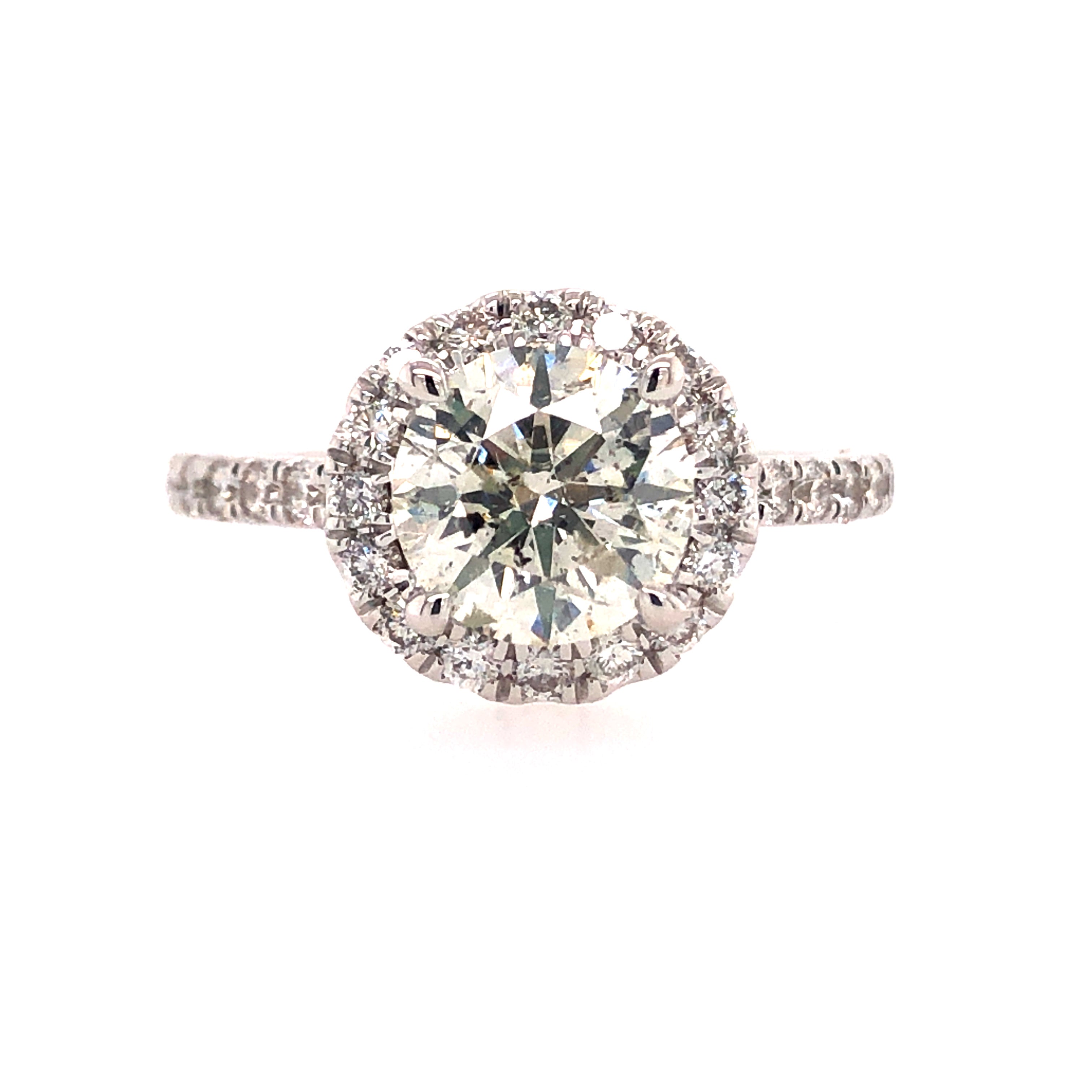 14k White Gold Halo Round Lakeshore Diamond Engagement Ring