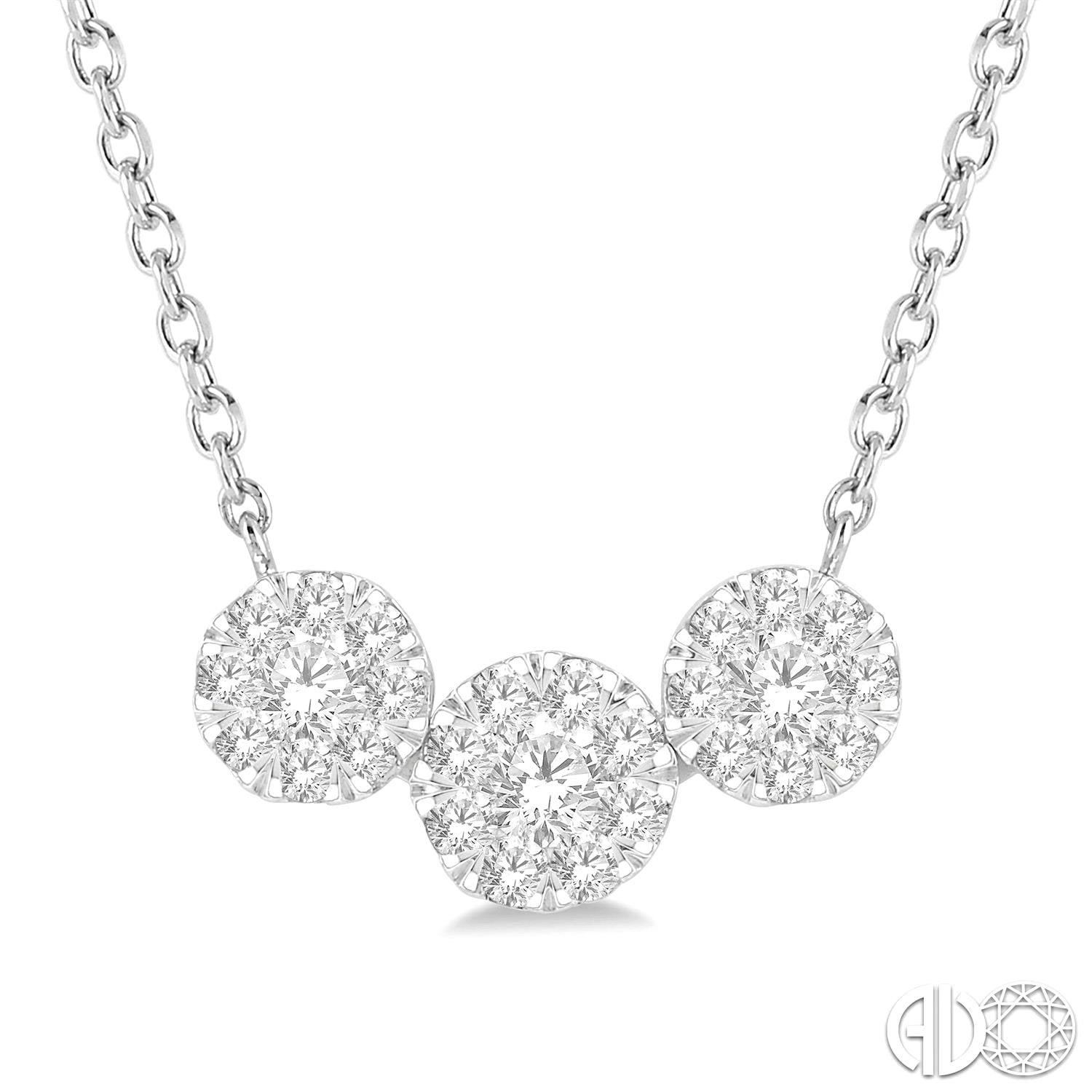 14k White Gold 3 Stone Diamond Pendant