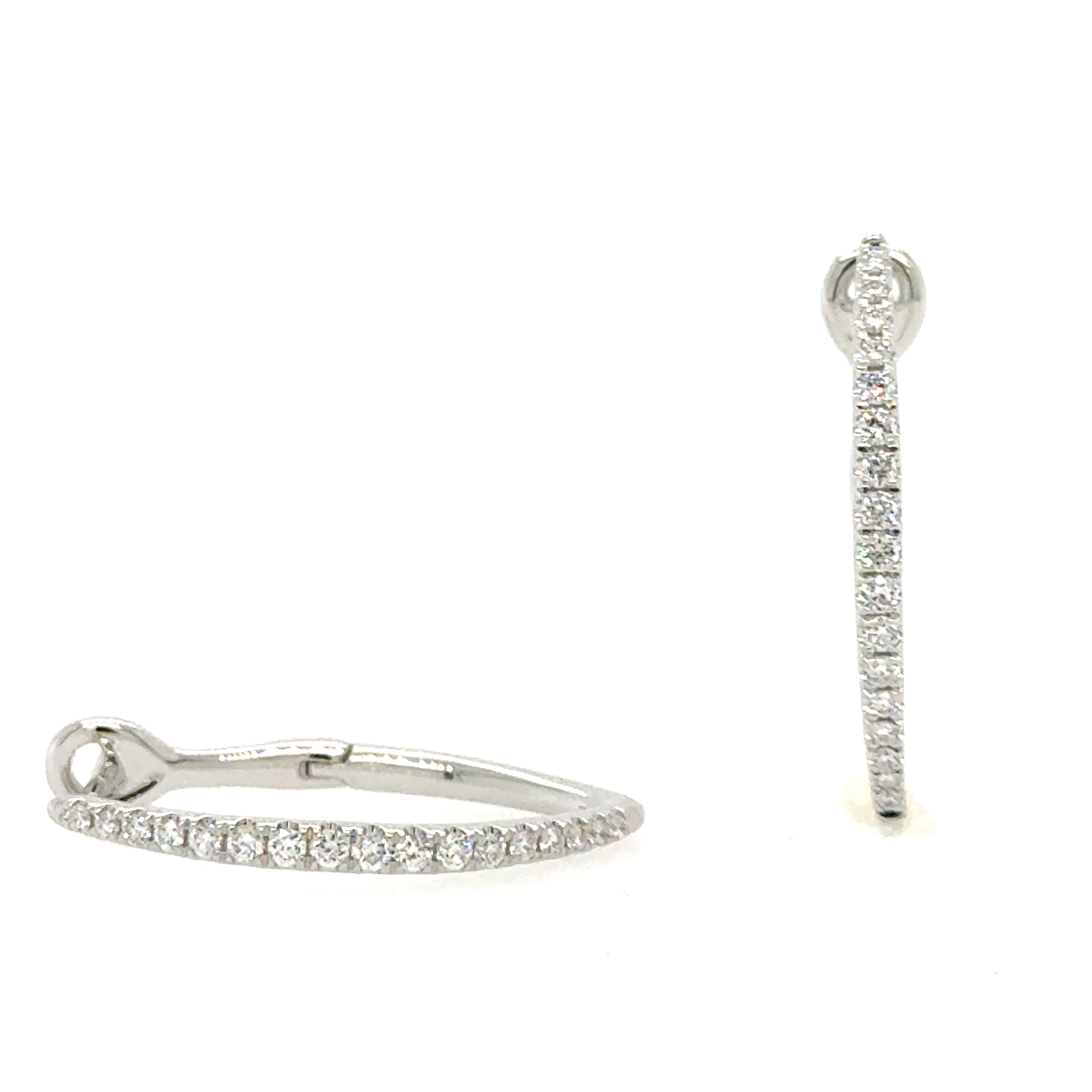 14k White Gold Medium Hoop Diamond Earrings