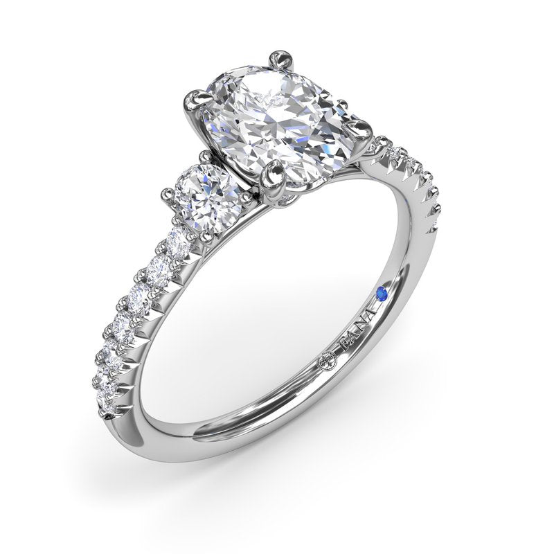 14k White Gold 3 Stone Semi-Mount 
*center stone not included