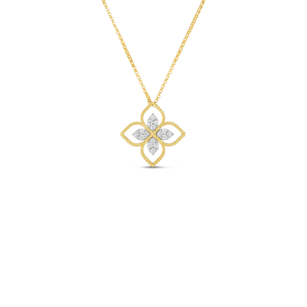 18K Yellow And White Gold Flower Diamond Pendant