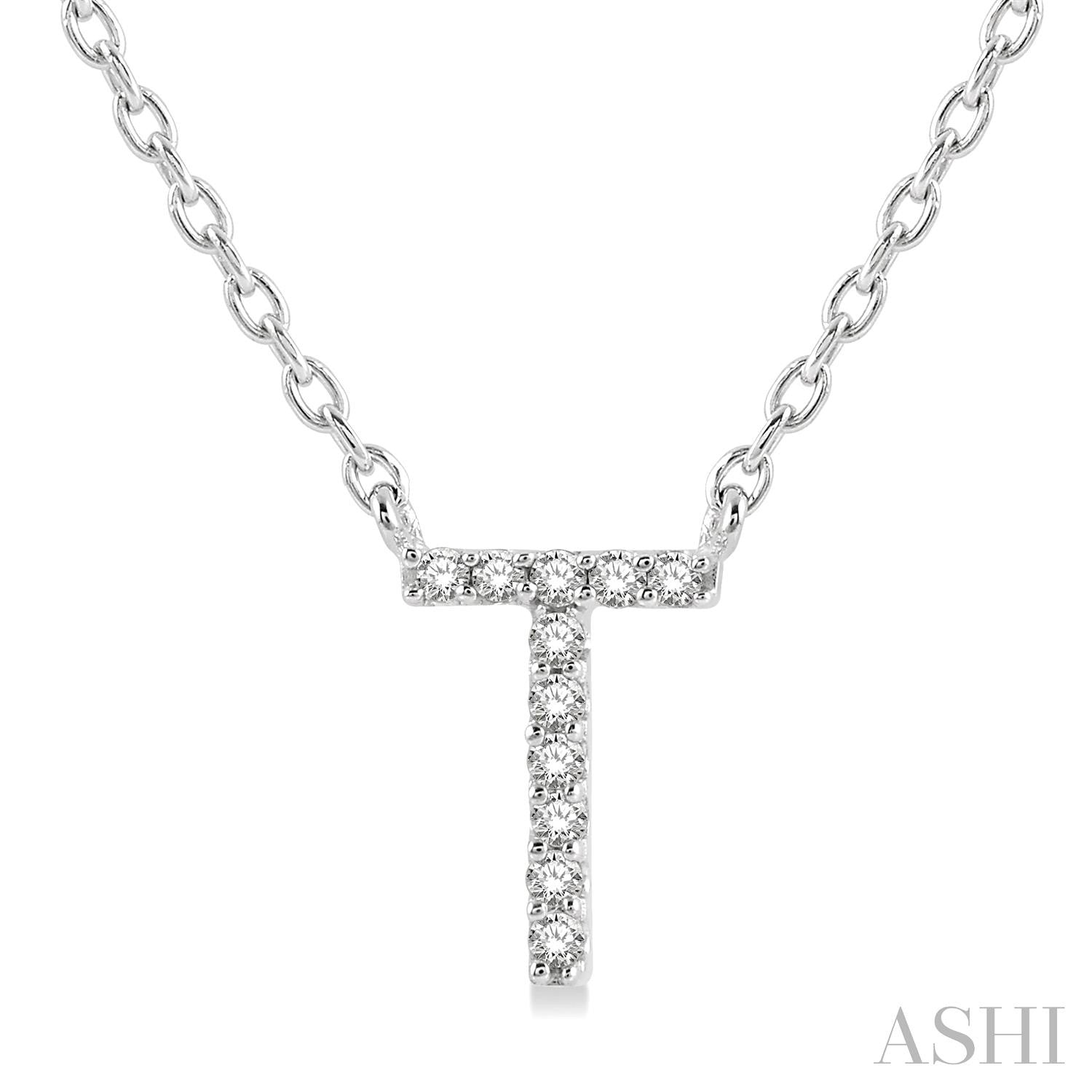 10K White Gold Initial T Diamond Pendant