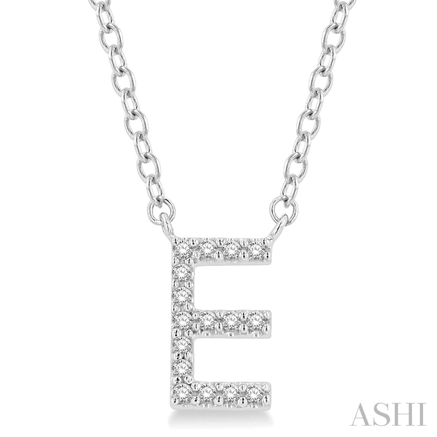 10K White Gold Initial E Diamond Pendant