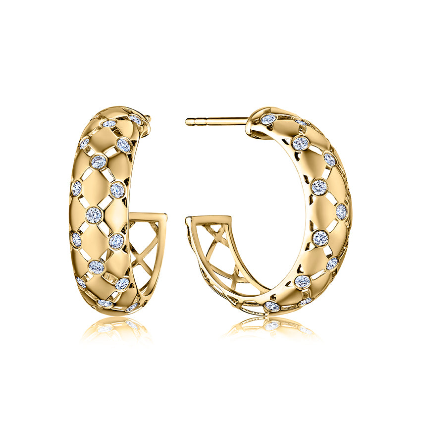 14K Yellow Gold Medium Hoop Diamond Earrings