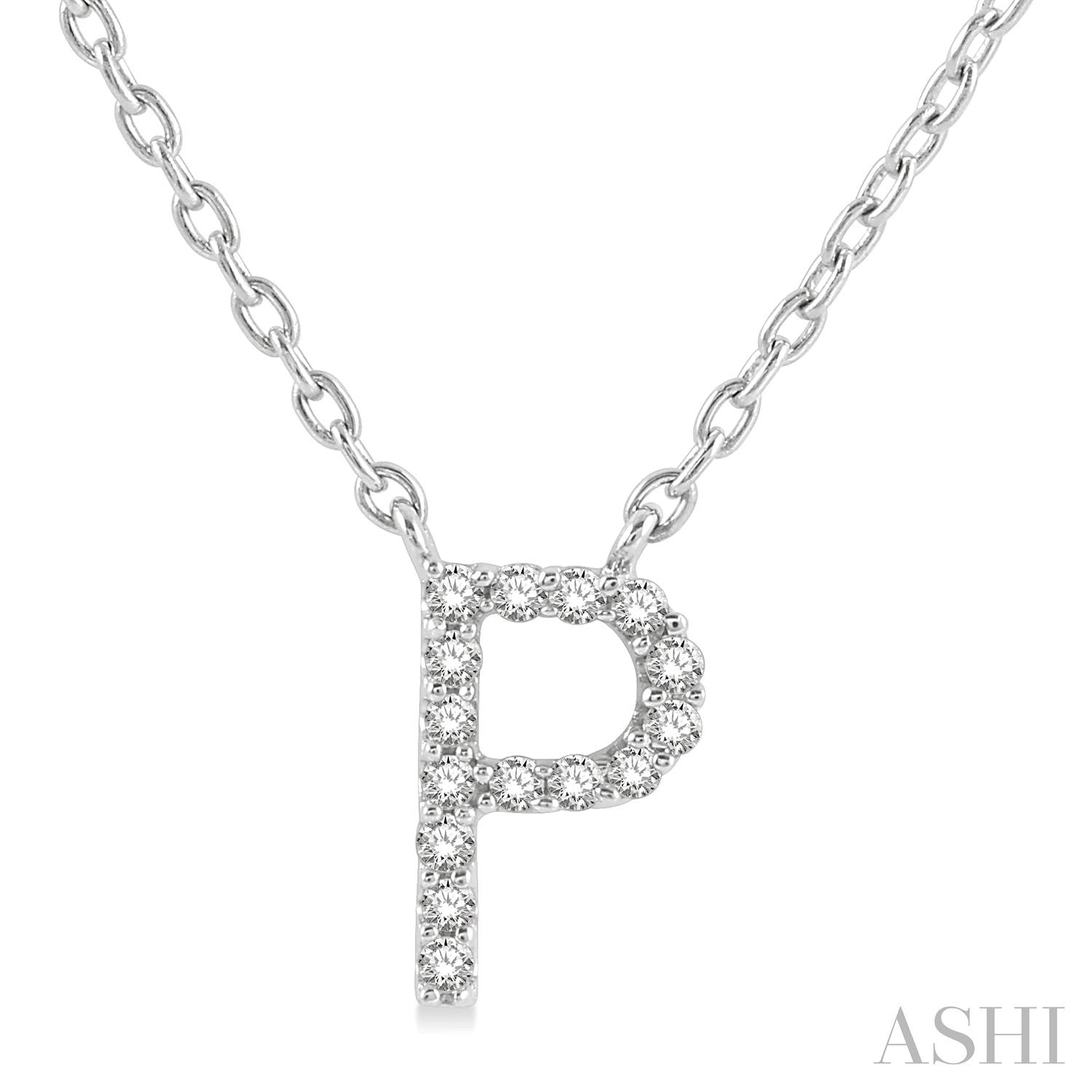 10K White Gold Initial P Diamond Pendant