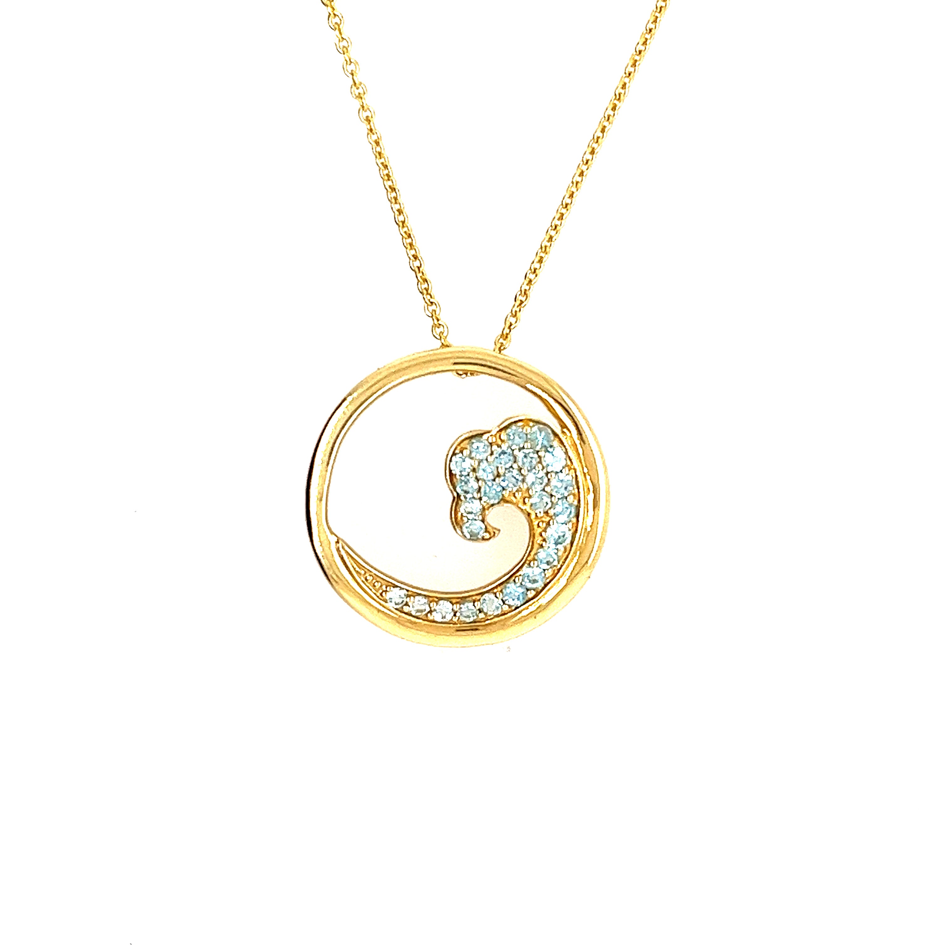14K Yellow Gold Blue Topaz Pendant