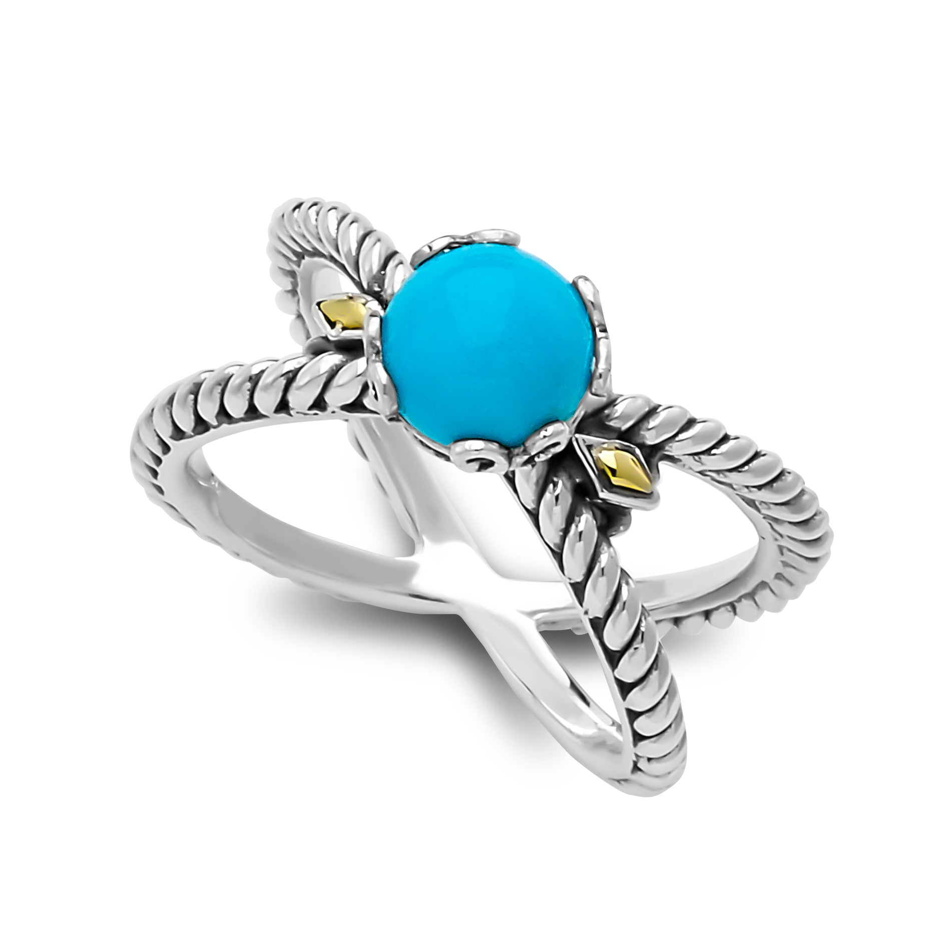 Sterling Silver And 18K Yellow Gold Turquoise Ring