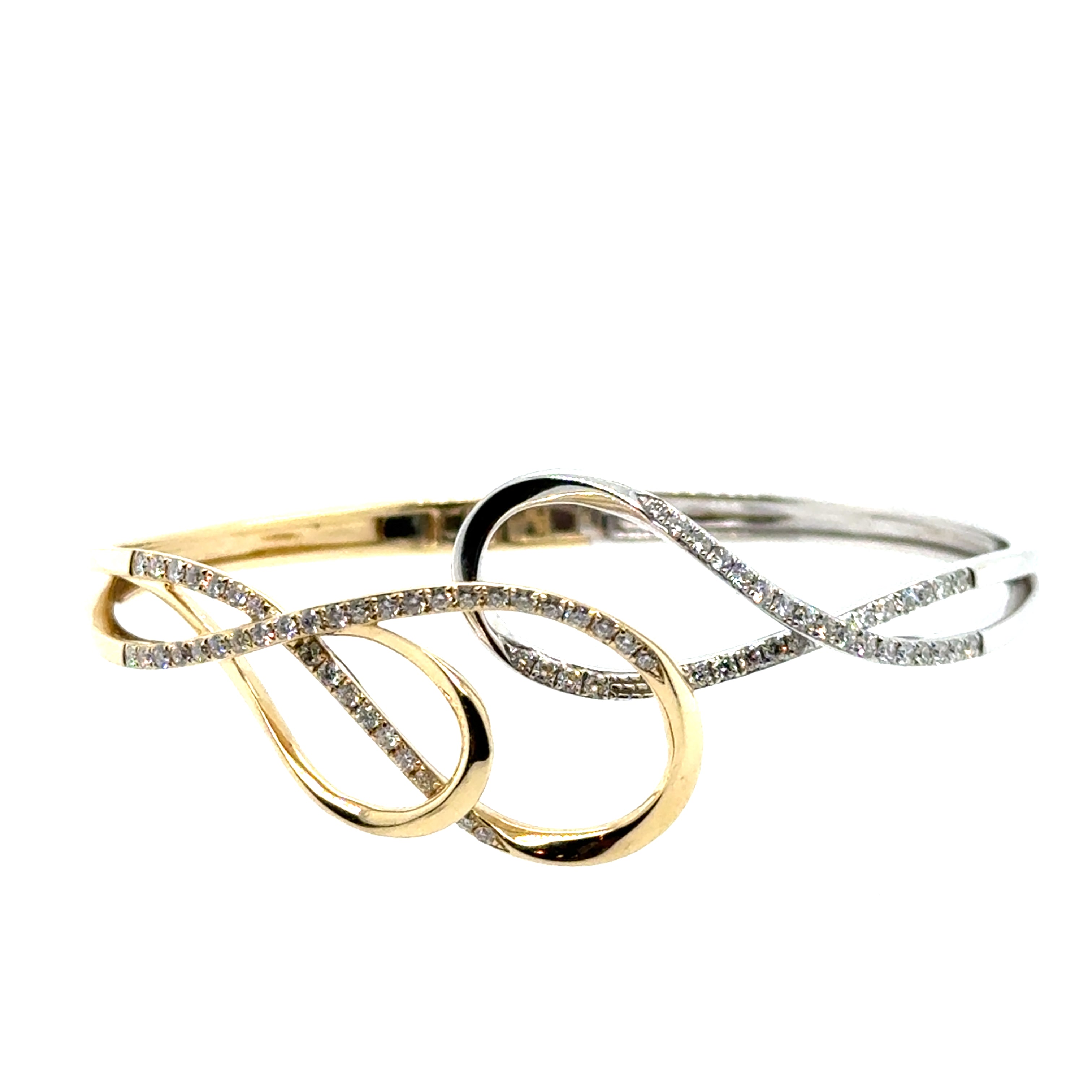 14K Yellow And White Gold Diamond Bangle Bracelet