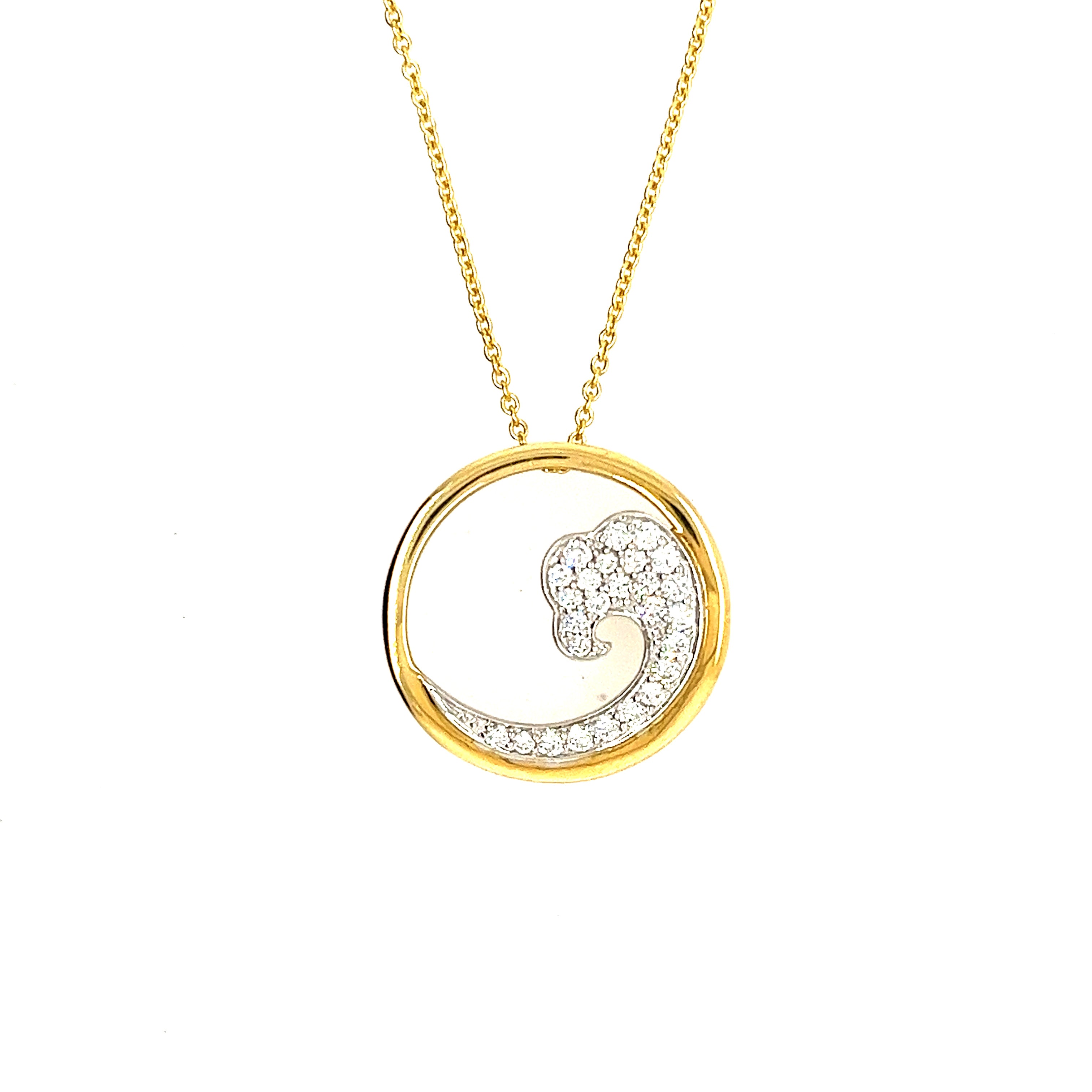 14K Yellow And White Gold Wave Diamond Pendant