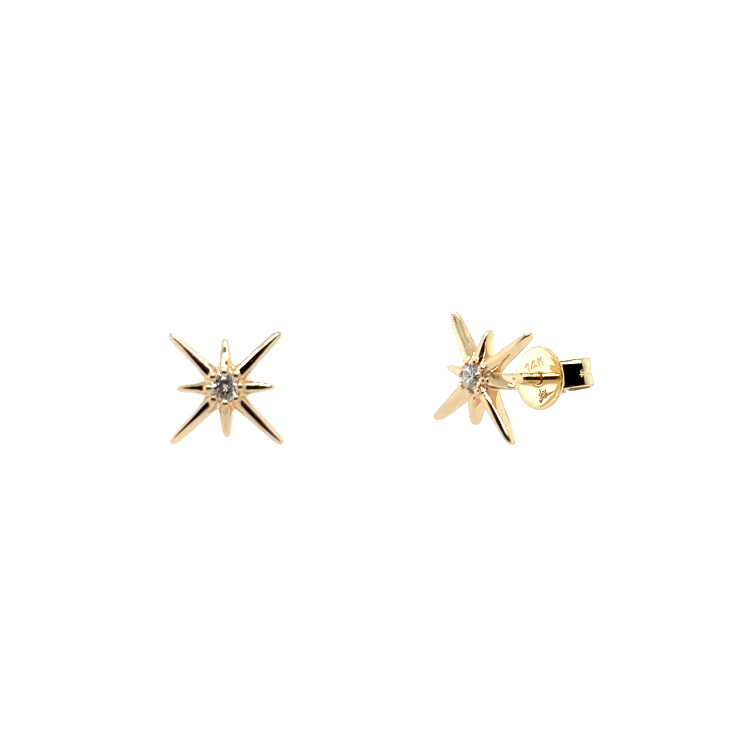 14K Yellow Gold Button Diamond Earrings