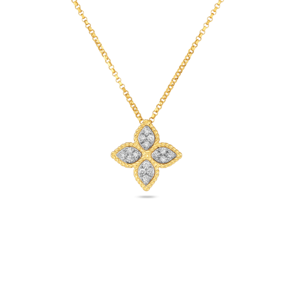 18K Yellow And White Gold Flower Diamond Pendant