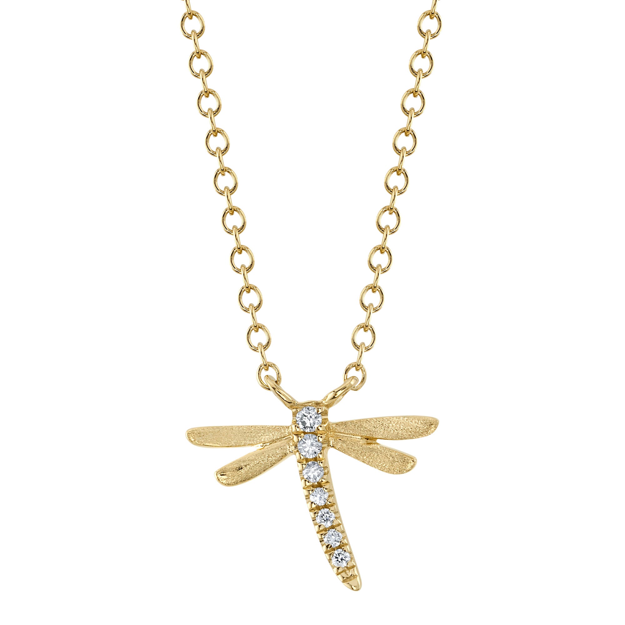 14K Yellow Gold Dragonfly Diamond Pendant