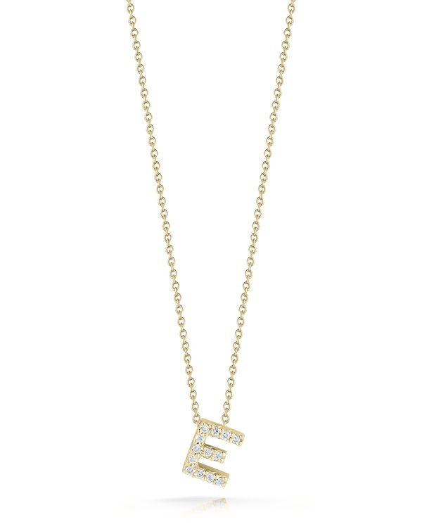 18K Yellow Gold Letter E Diamond Necklace