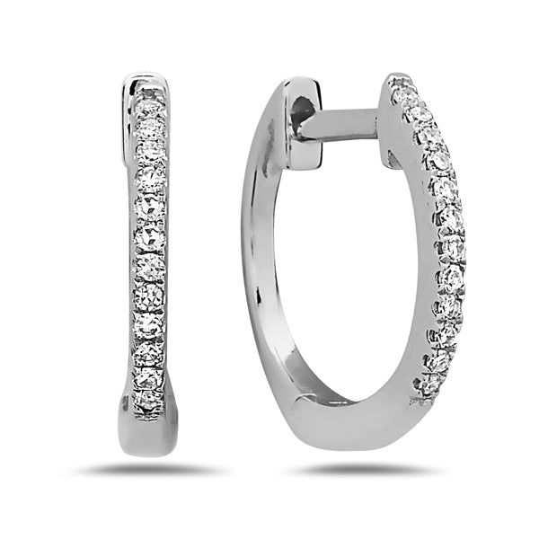 14k White Gold Huggie Diamond Earrings