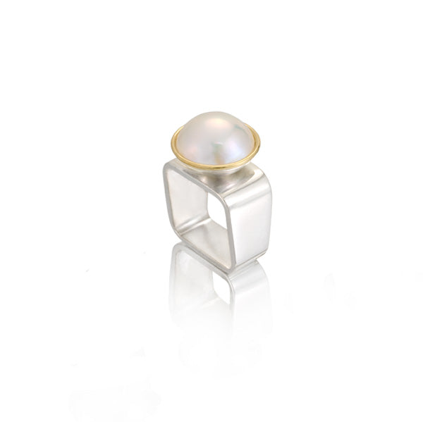 Sterling Silver And 18K Yellow Gold Pearl Ring