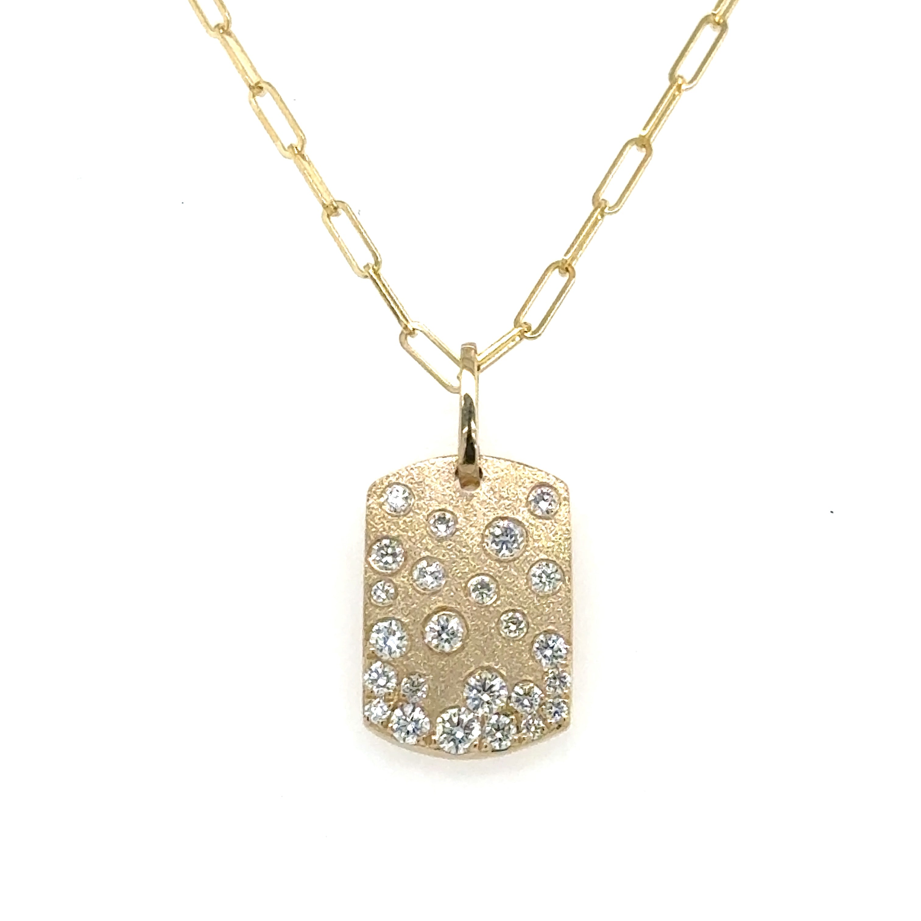 14K Yellow Gold Dog Tag Diamond Pendant