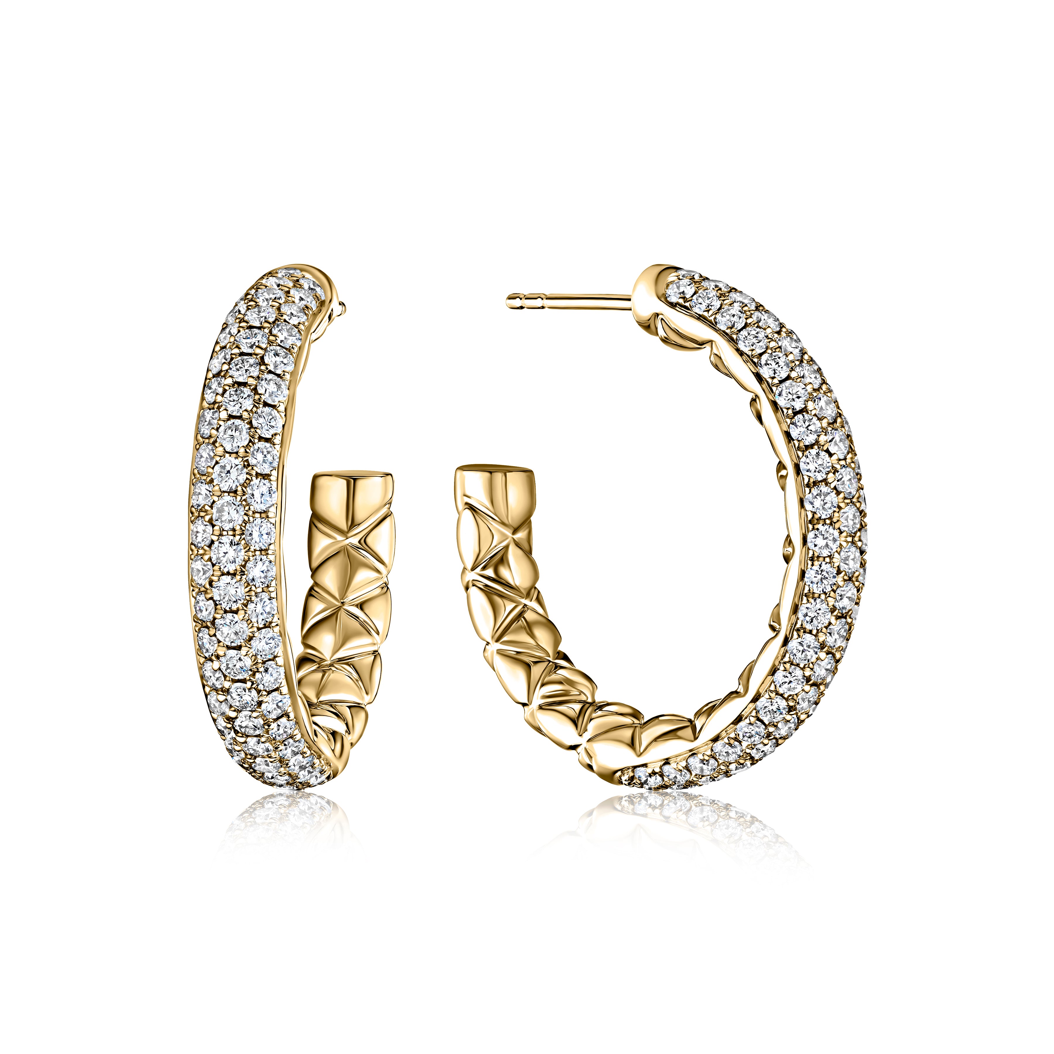 14K Yellow Gold Medium Hoop Diamond Earrings