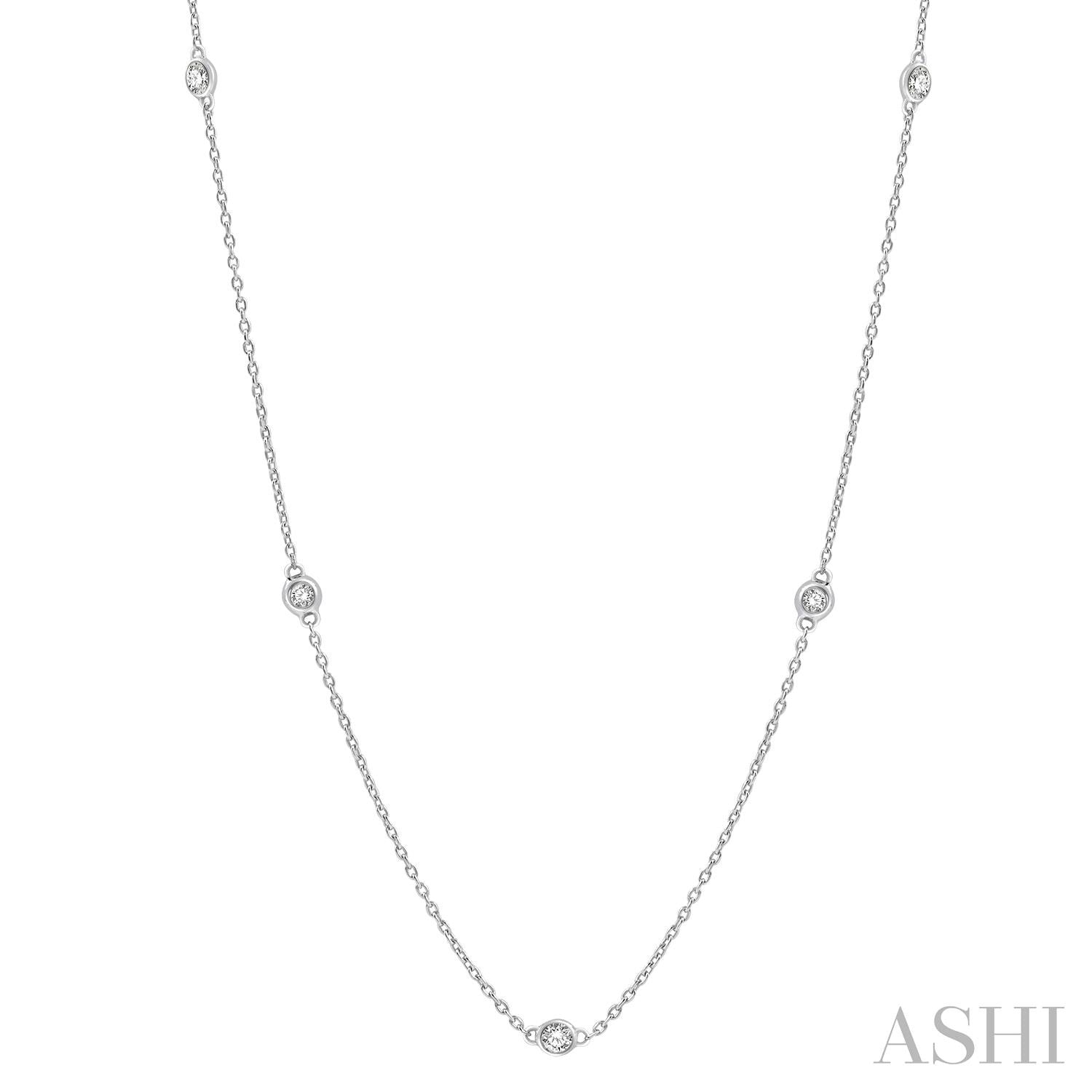 14k White Gold Station Diamond Pendant