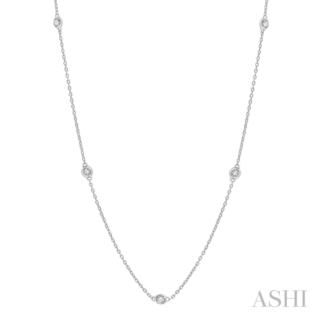 14k White Gold Station Diamond Pendant