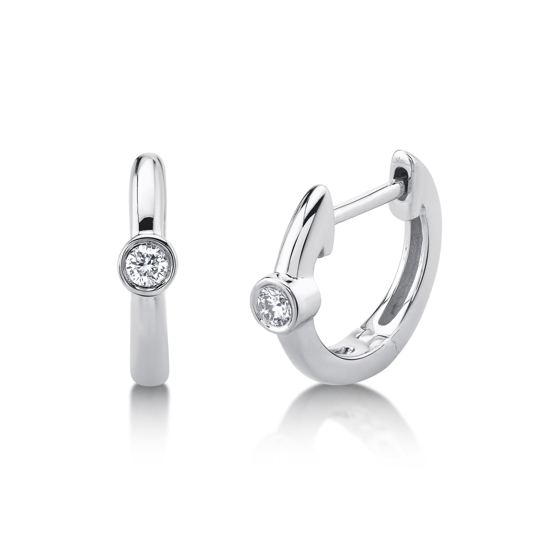 14k White Gold Small Hoop Diamond Earrings