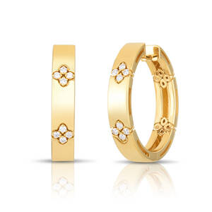 18K Yellow Gold Medium Hoop Diamond Earrings - Roberto Coin Inc