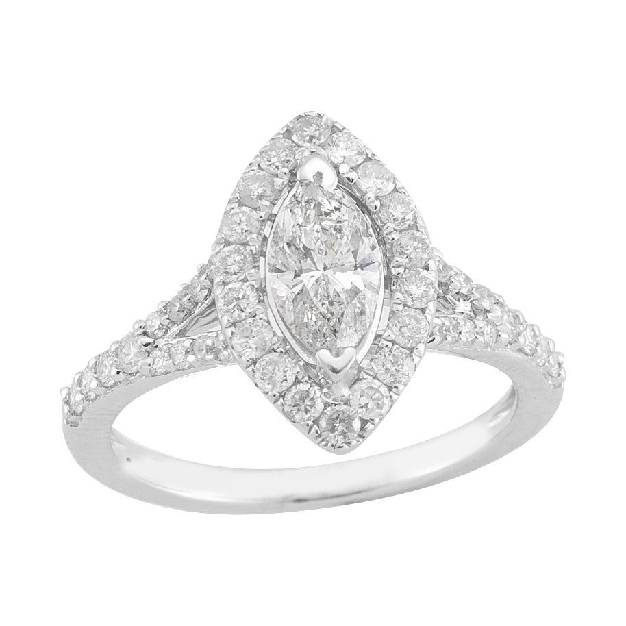 14k White Gold Halo Marquise Cut Lakeshore Diamond Engagement Ring