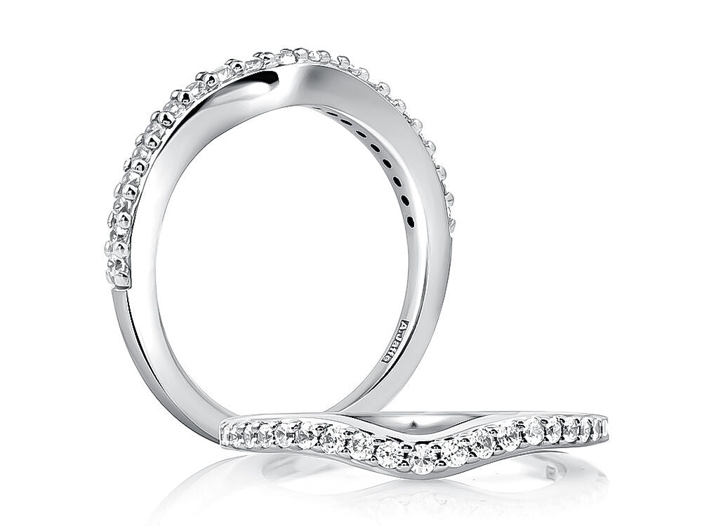 14k White Gold Curve Band Diamond Wedding Band