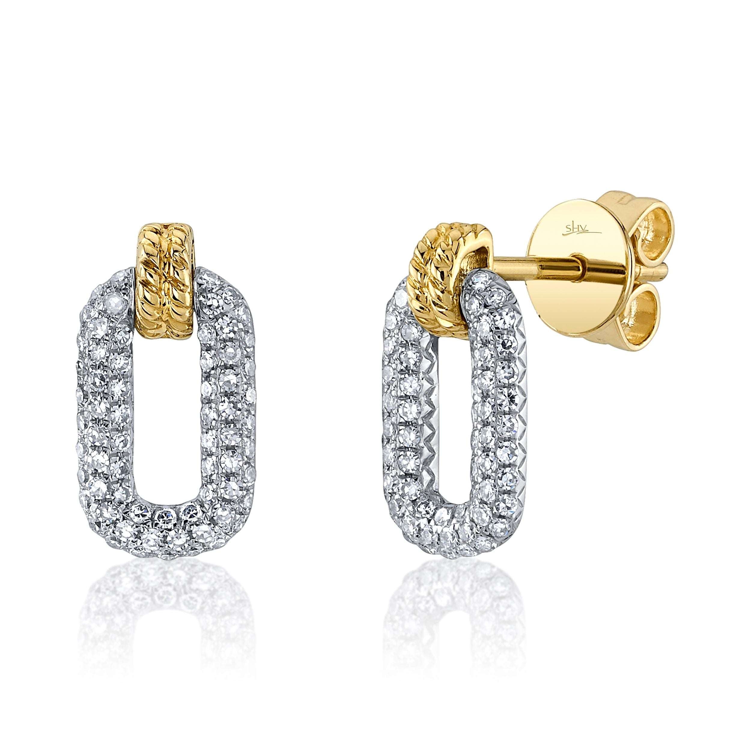 14K Yellow And White Gold Paperclip Diamond Earrings