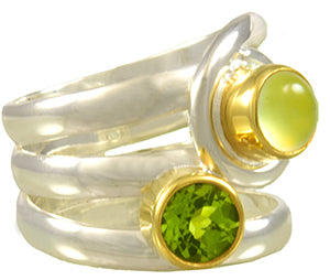Sterling Silver And Vermeil Prehnite Ring