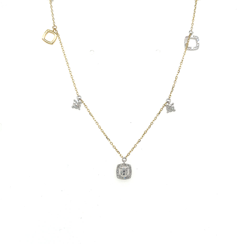 14K Yellow And White Gold Station Diamond Necklace