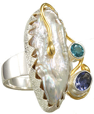 Sterling Silver And Vermeil Pearl Ring
