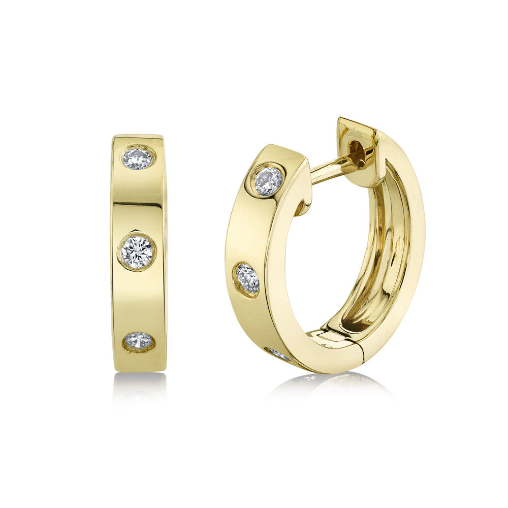 14K Yellow Gold Small Hoop Diamond Earrings