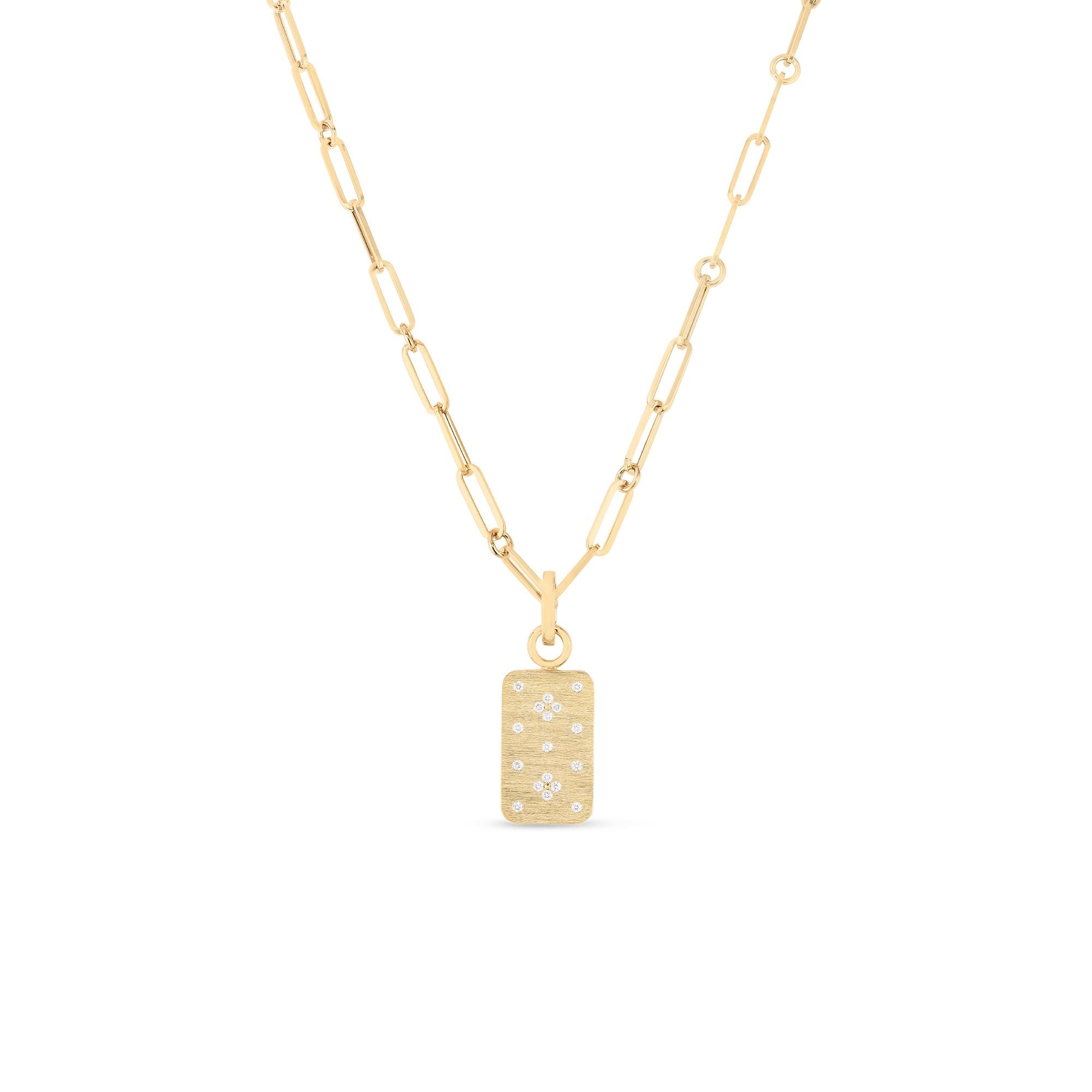 18K Yellow Gold Dog Tag Diamond Pendant