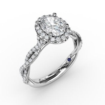 Twist Band Oval Halo Engagement Ring