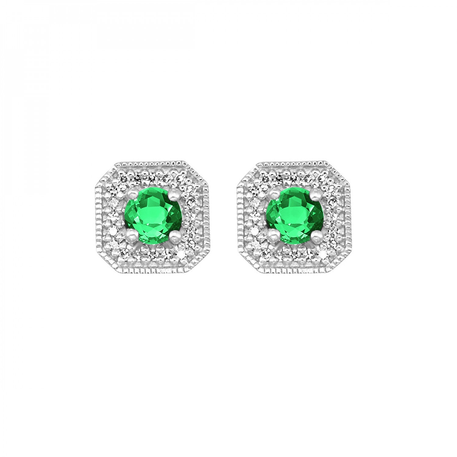 10K White Gold Created Emeralds Earrings