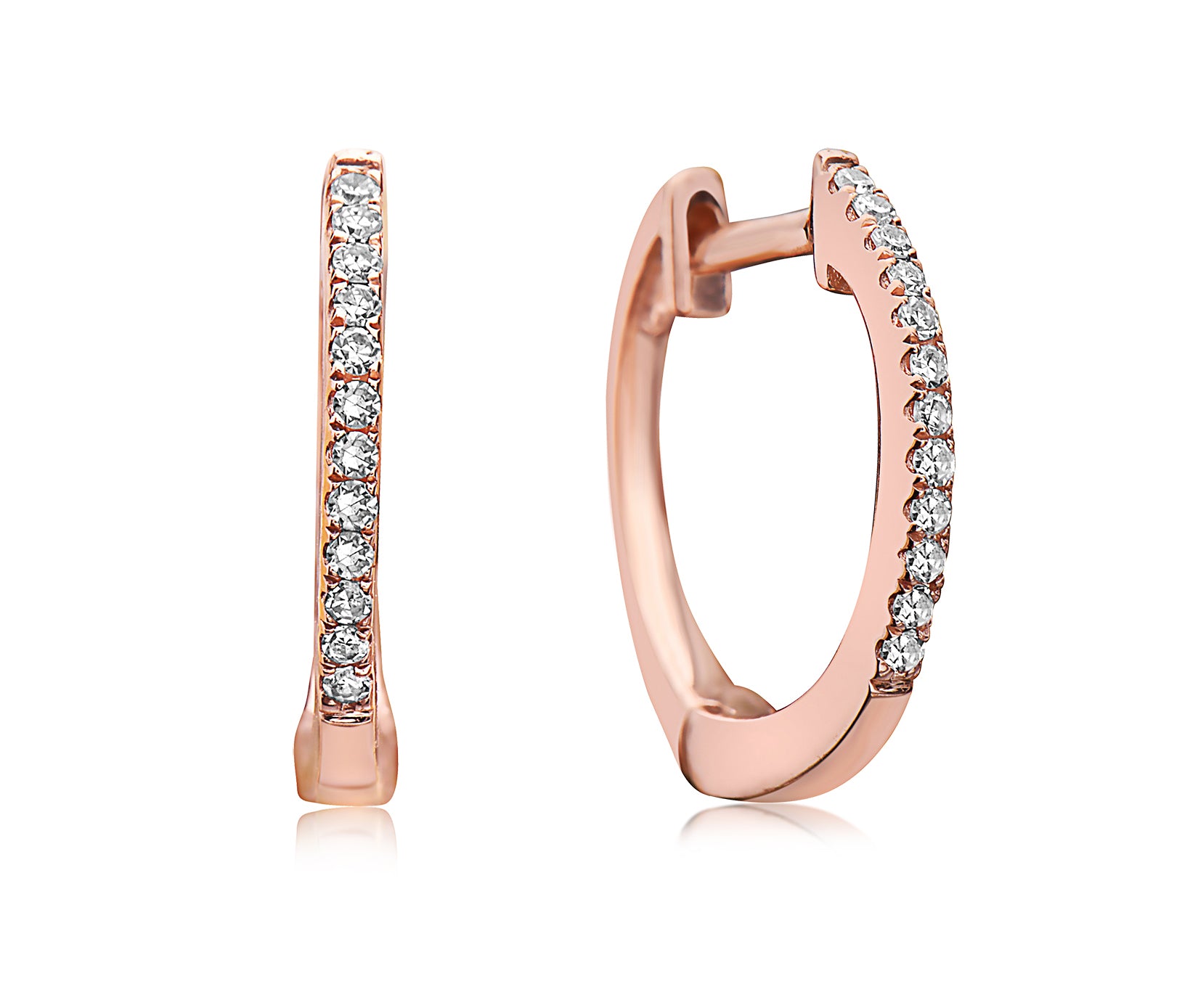 14K Rose Gold Huggie Diamond Earrings - Dilamani