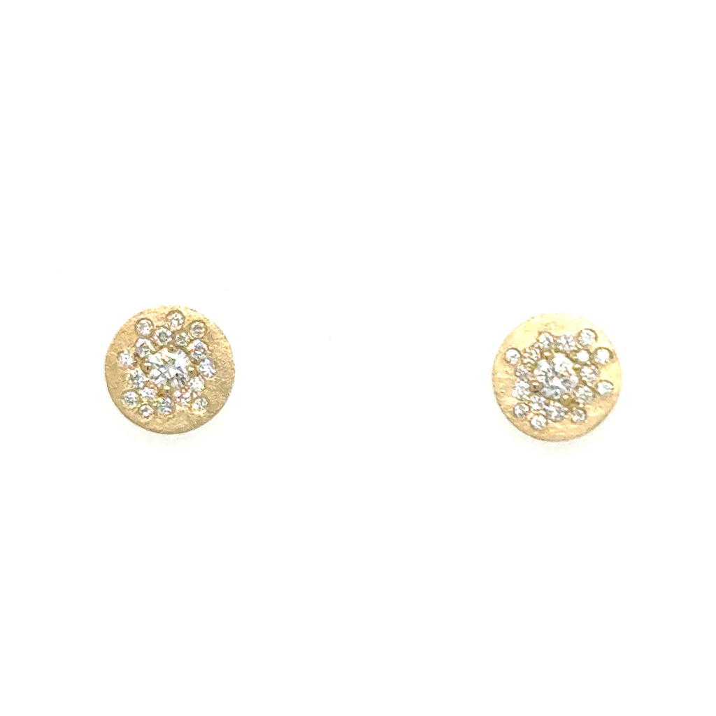 14K Yellow Gold Button Diamond Earrings